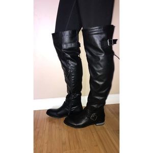 Restricted brand thigh high boots